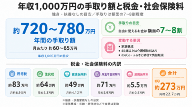 年収1,000万円の手取り額と税金・社会保険料